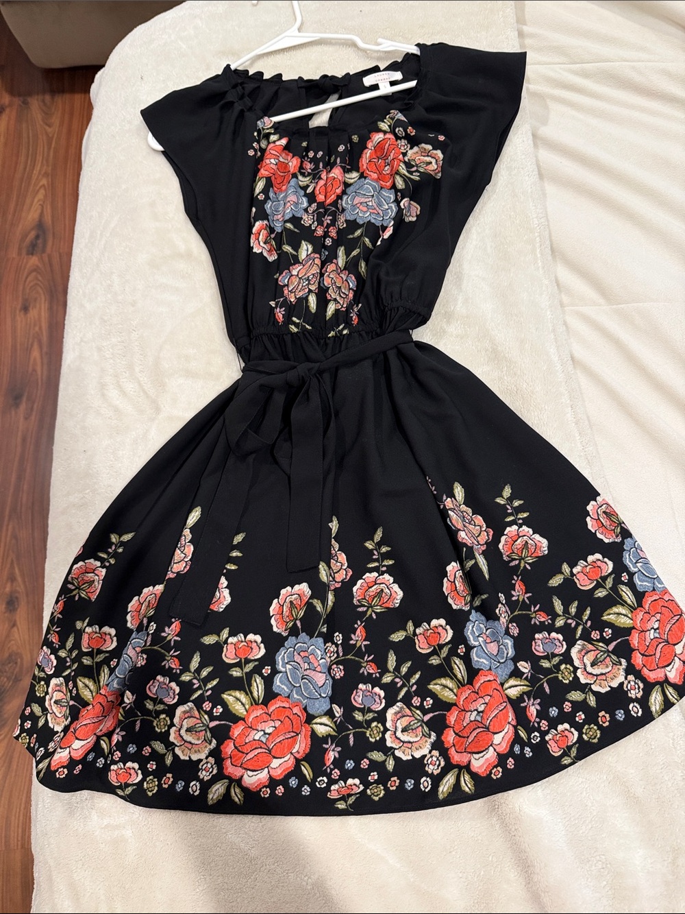 Black Floral Embroidery like printed Women's Dress, small